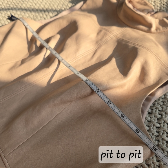 BCBGMaxAzria | Size 8 | Faux Leather Mock Neck Bare Pink Sheath Dress - Picture 12 of 14